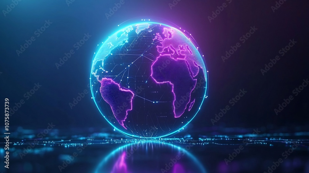 Glowing Digitized Globe with Interconnecting Networks and Futuristic Interface Glowing Digitized Globe with Interconnecting Networks and Futuristic Interface