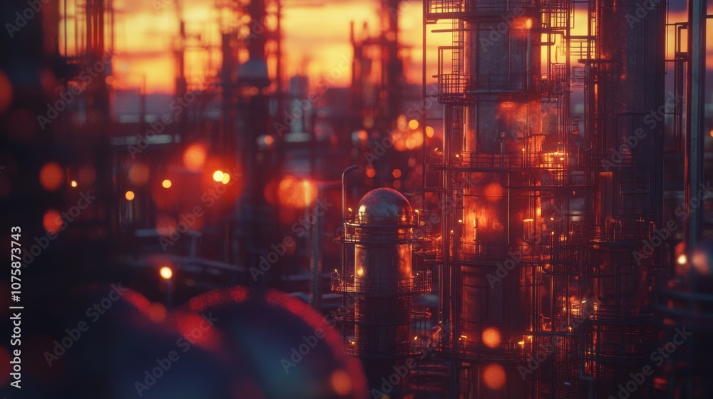 Fototapeta premium A high-resolution close-up of oil refinery towers