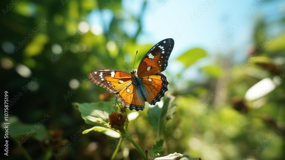 A Monarch Butterfly Perched on a Green Leaf A Monarch Butterfly Perched on a Green Leaf