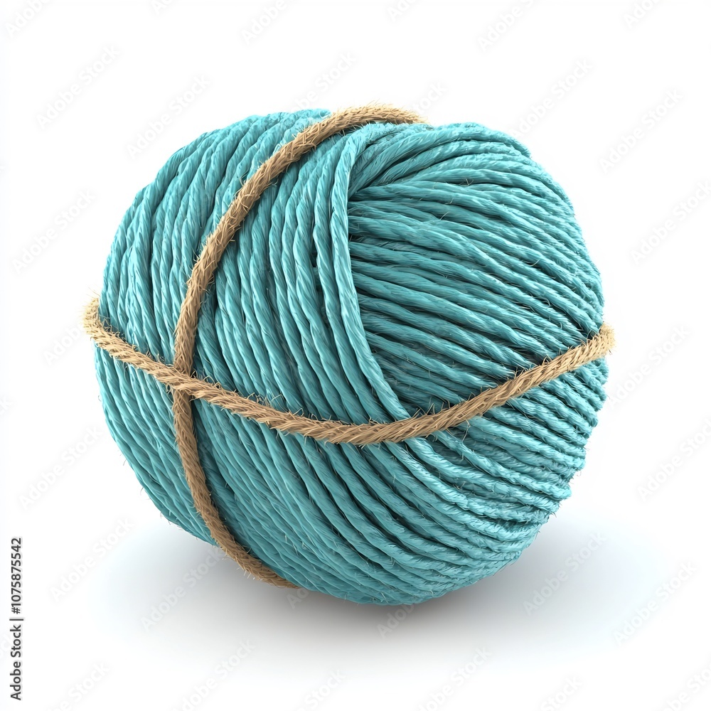 Turquoise Twine Ball on White Background - 3D of Coiled Yarn Sphere Turquoise Twine Ball on White Background - 3D of Coiled Yarn Sphere
