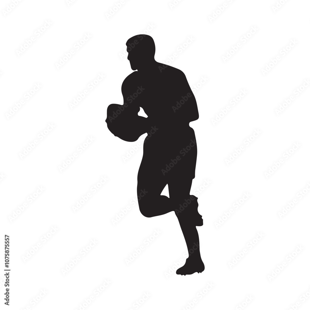 Naklejka premium isolated silhouettes of rugby player, Rugby sports athlete silhouettes. Good use for symbol, logo, mascot, icon, sign