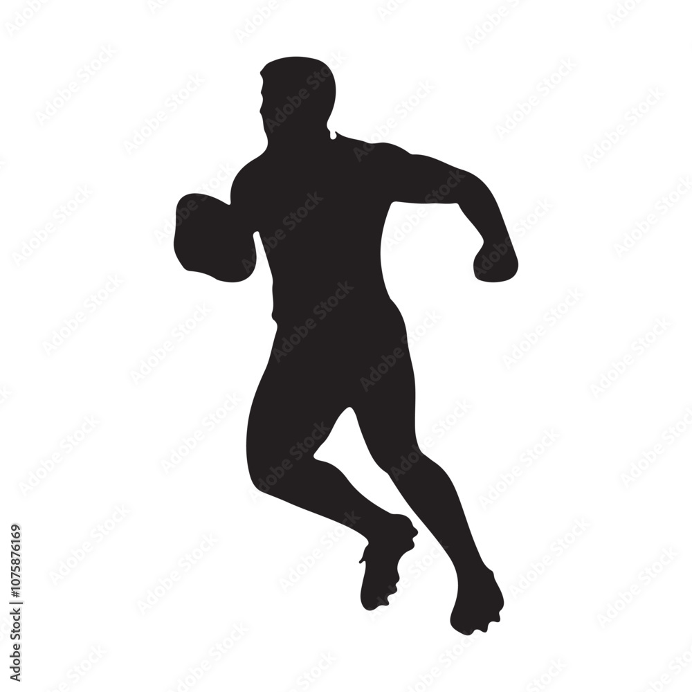 Naklejka premium isolated silhouettes of rugby player, Rugby sports athlete silhouettes. Good use for symbol, logo, mascot, icon, sign
