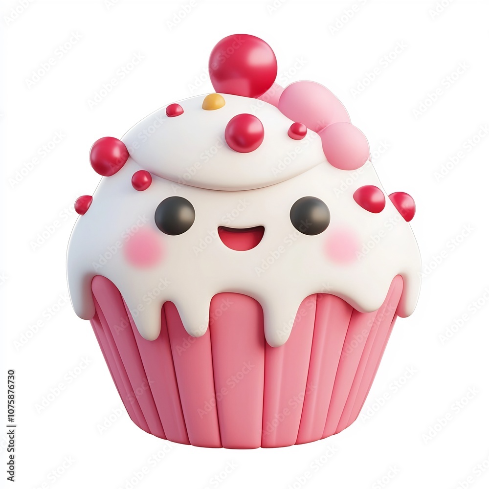Whimsical 3D Cupcake Icon with Sprinkles on a White Background Whimsical 3D Cupcake Icon with Sprinkles on a White Background