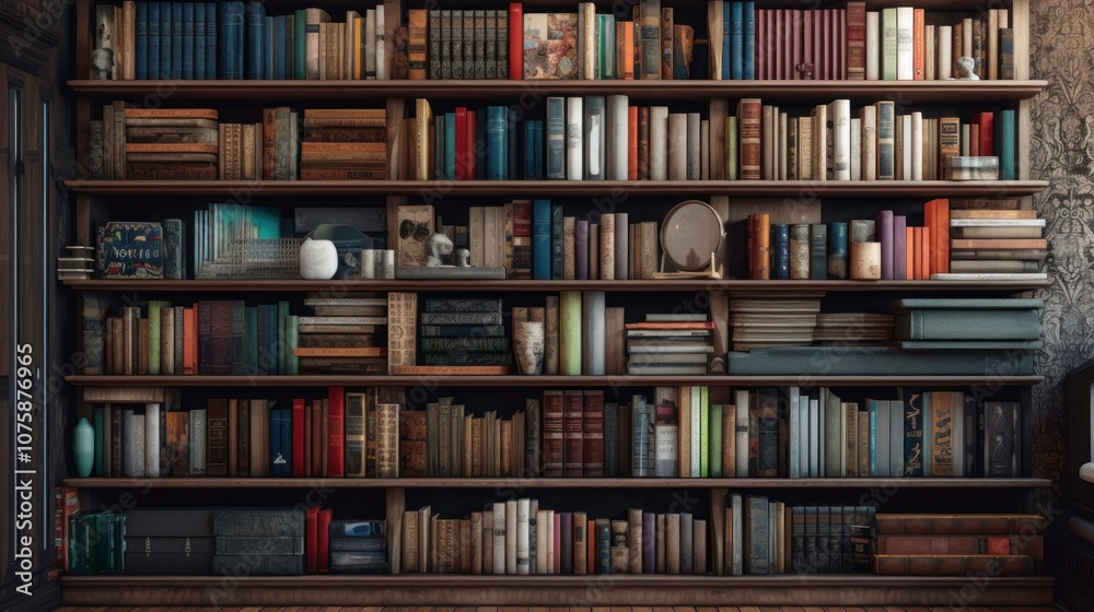 A bookshelf filled with various books A bookshelf filled with various books