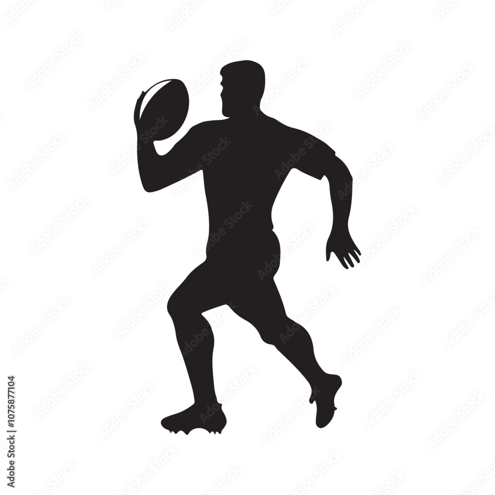 Naklejka premium isolated silhouettes of rugby player, Rugby sports athlete silhouettes. Good use for symbol, logo, mascot, icon, sign