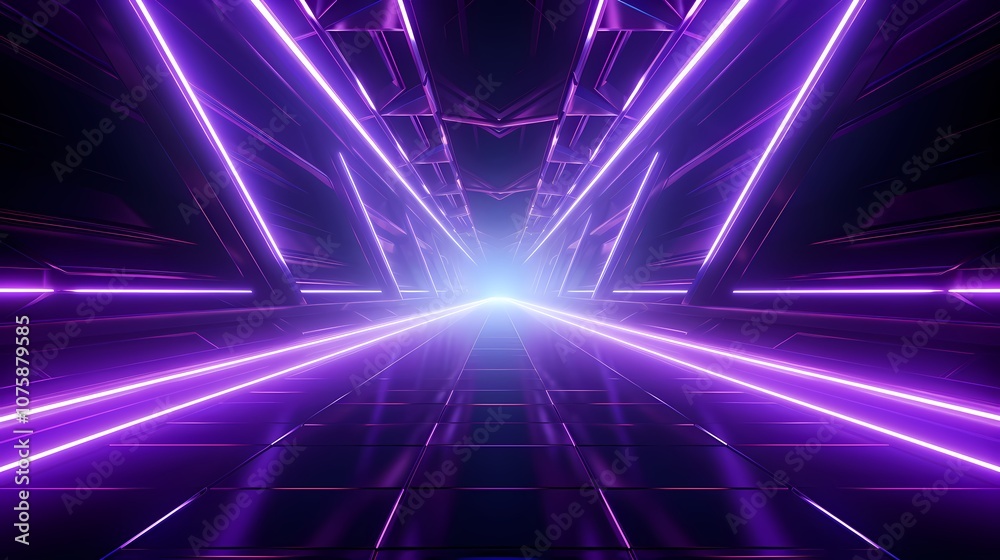 Obraz premium Digital technology purple neon light abstract futuristic tunnel poster background
