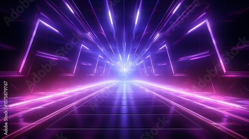 Digital technology purple neon light abstract futuristic tunnel poster background