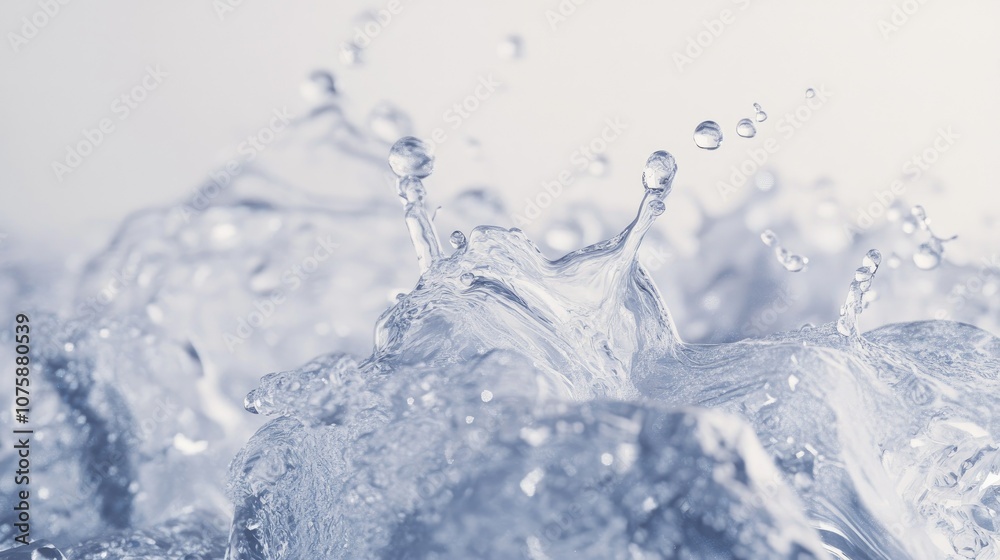Abstract water splash with droplets frozen in action, highlighting purity Abstract water splash with droplets frozen in action, highlighting purity