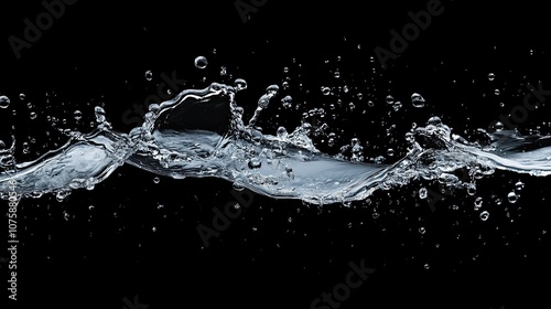 Abstract water splash with droplets frozen in action, highlighting purity