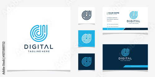 Initial Letter D Technology Logo Design Graphic. Template Vector Business Card