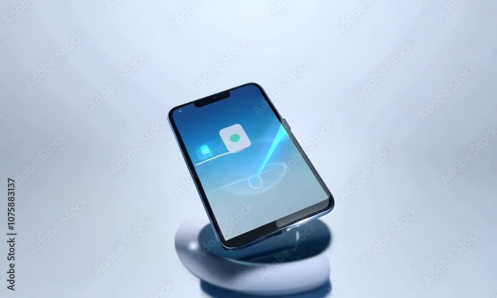 Sleek Device in Mid-Air with Tech Feature Symbols Sleek Device in Mid-Air with Tech Feature Symbols