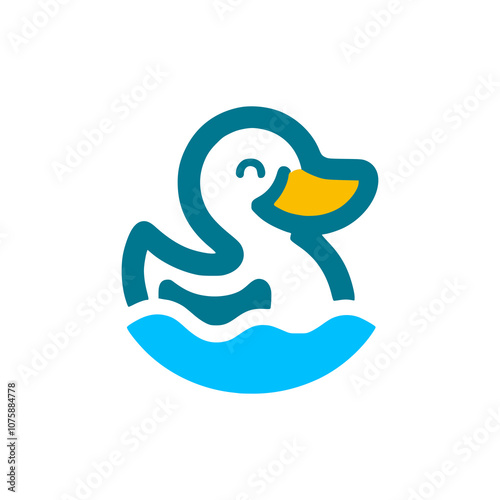 happy duck swimming on the water logo vector illustration template design