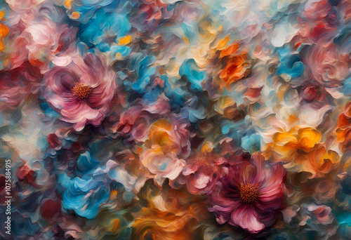 textured generative paint art floral plant painting artwork illustration fall design flowers canvas oil abstract material brushstroke beautiful knife closeup pallet flower stroke autumn texture  