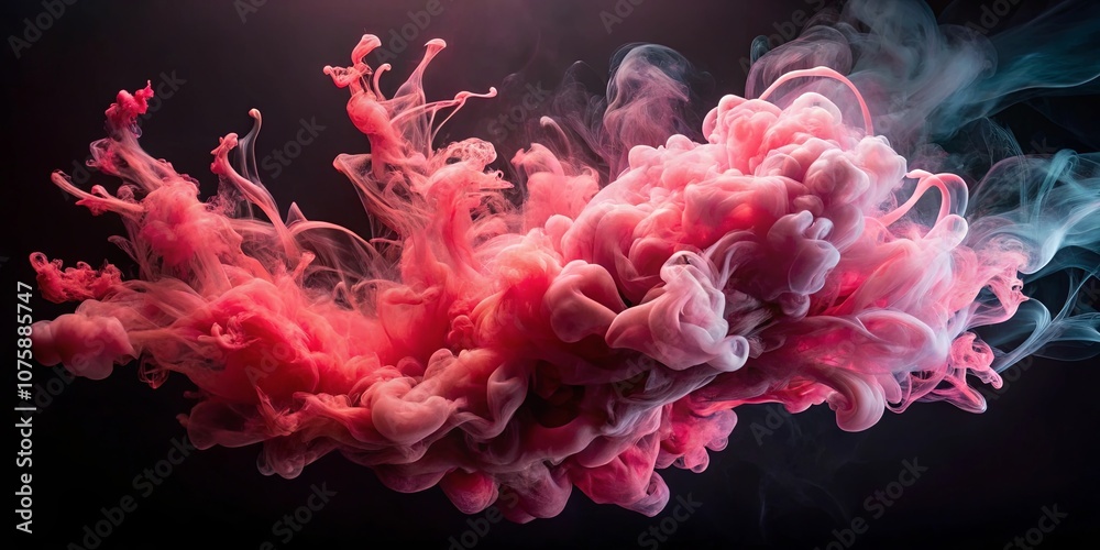Abstract Swirling Cloud of Vibrant Red and White Ink in a Dark Void Abstract Swirling Cloud of Vibrant Red and White Ink in a Dark Void