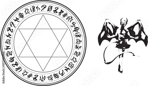 悪魔と魔法陣のイラスト素材