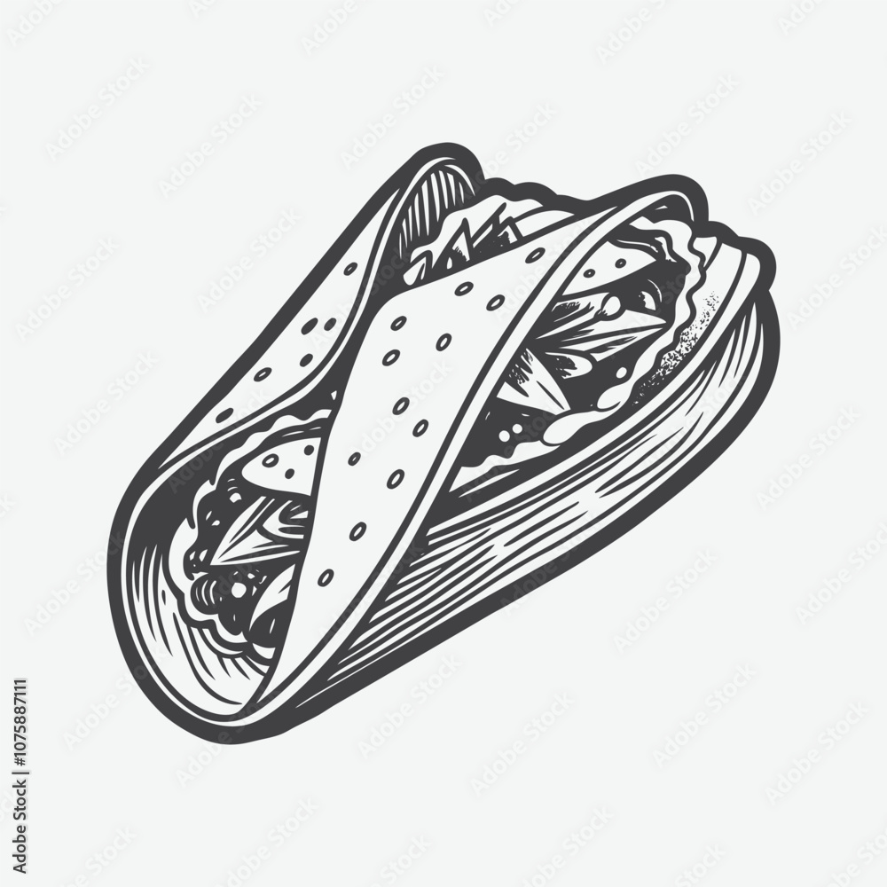 Veggie Quesadilla Silhouette Vector Illustration Isolated on White Background Perfect for Design Projects