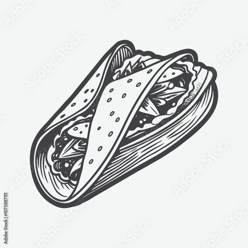 Veggie Quesadilla Silhouette Vector Illustration Isolated on White Background Perfect for Design Projects