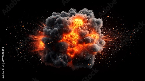 Powerful Explosive Blast with Intense Flames and Billowing Smoke Clouds