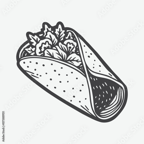 Veggie Burrito Silhouette Vector Illustration Isolated On White Background Perfect For Food Art Design