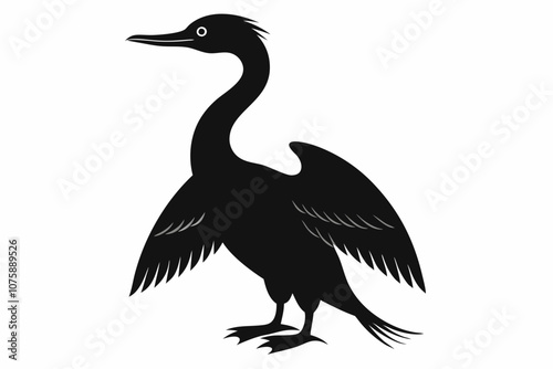 A cute bird cormorant vector art illustration, black crowned cormorant, Cormorant Vector Images, Cormorant silhouette isolated on white,Cormorant Diving Gracefully Vector Illustration.