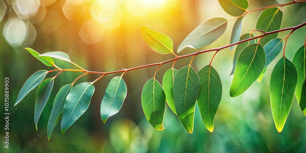 Fresh eucalyptus leaves on tree twig, a symbol of relaxation and rejuvenation, eucalyptus, leaves, green, foliage, tree