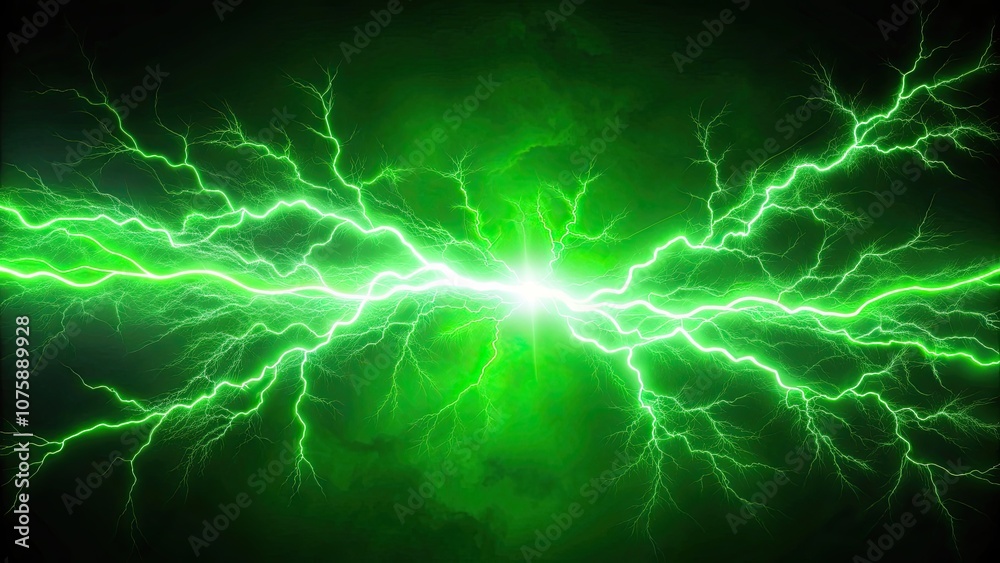 Obraz premium Bright green lightning bolt showcasing energy and dynamic motion, electric, lightning, energy, power, green