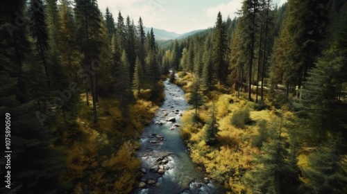 Serene River Flowing Through a Lush Forest