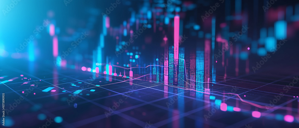 Abstract Digital Data Visualization with Neon Lights