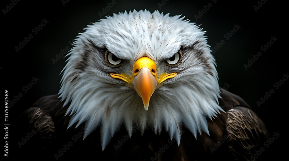 A close-up of a fierce-looking eagle with intense eyes and detailed feathers. A close-up of a fierce-looking eagle with intense eyes and detailed feathers.