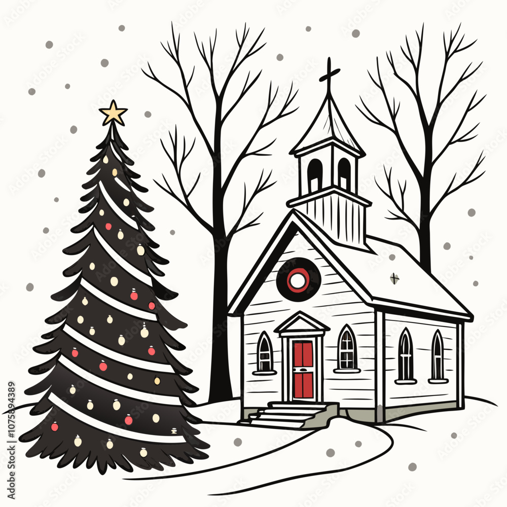 Christmas card with Christmas tree and gifts with Christmas decorating ideas with Christmas tree and church for happy ' Christmas Day ' greetings Christmas card with Christmas tree and gifts with Christmas decorating ideas with Christmas tree and church for happy ' Christmas Day ' greetings