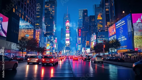 New York in the evening with bright city lights E