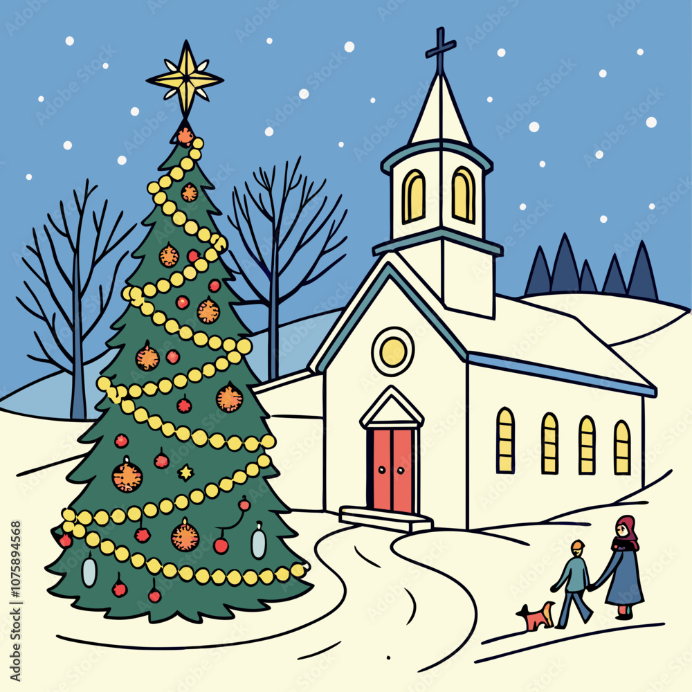 Christmas card with Christmas tree and gifts with Christmas decorating ideas with Christmas tree and church for happy ' Christmas Day ' greetings Christmas card with Christmas tree and gifts with Christmas decorating ideas with Christmas tree and church for happy ' Christmas Day ' greetings