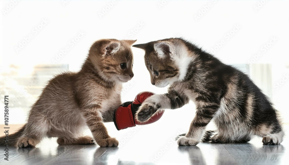 Fototapeta premium two kittens playing with a ball