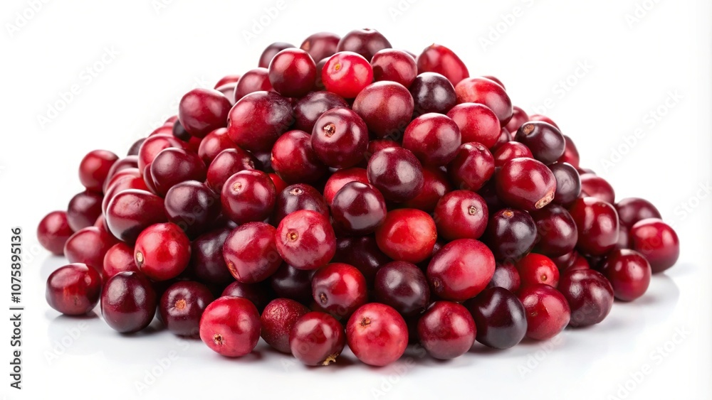 Cranberries stacked in a heap on a white background with reflection Cranberries stacked in a heap on a white background with reflection