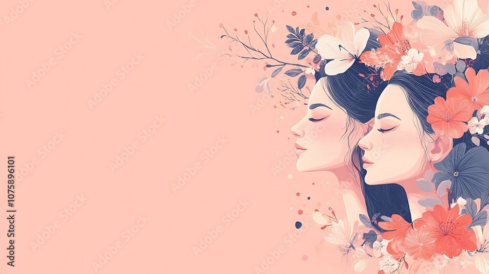 Two women embrace nature's beauty with flowers Two women embrace nature's beauty with flowers