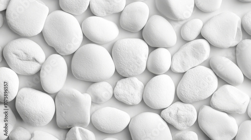 Background of white smooth pebble stones, close up