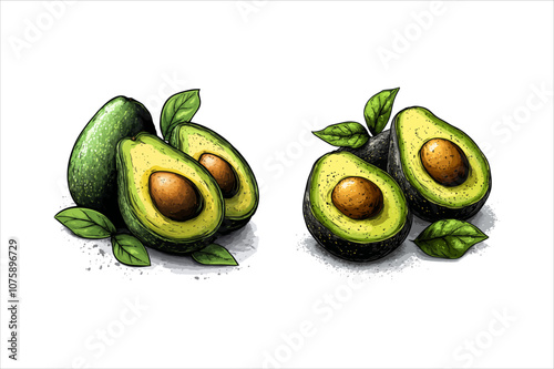 A vector illustration of an avocado in a clipart style. Avocado Vector.