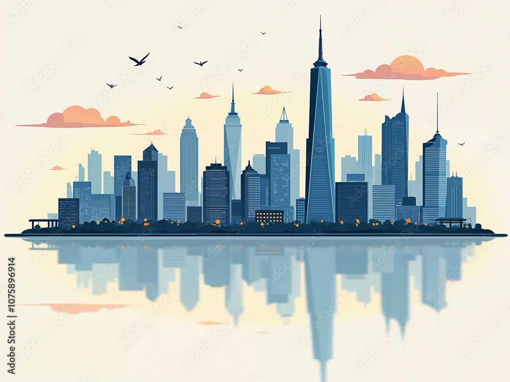 Obraz premium Generated illustration of a modern city cityscape.
