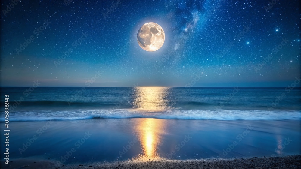 Serene Full Moon Over Ocean with Stars - A Minimalist Night Sky Reflection in Tranquil Waters Capturing the Beauty of Nature’s Nighttime Serenity and Calmness Serene Full Moon Over Ocean with Stars - A Minimalist Night Sky Reflection in Tranquil Waters Capturing the Beauty of Nature’s Nighttime Serenity and Calmness