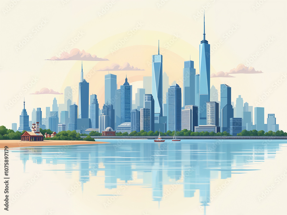 Fototapeta premium Generated illustration of a modern city cityscape.
