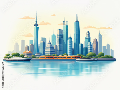 Generated illustration of a modern city cityscape.