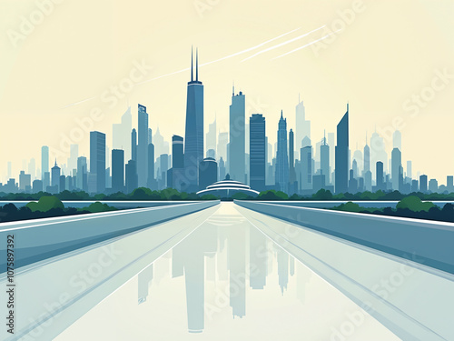 Generated illustration of a futuristic modern city cityscape.