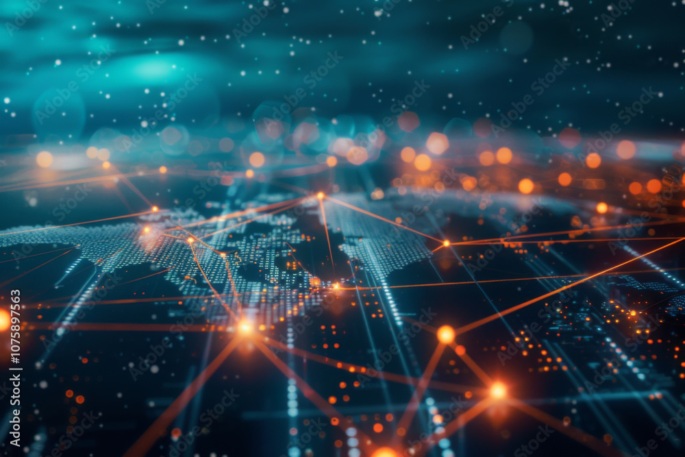 Map connecting worldwide data cloud computing tech concept abstract global transfer Map connecting worldwide data cloud computing tech concept abstract global transfer