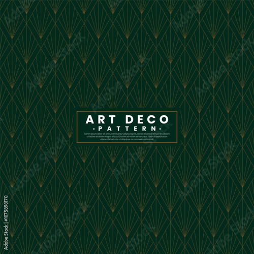 Abstract green art deco seamless background. Traditional gold art deco pattern on dark green background.