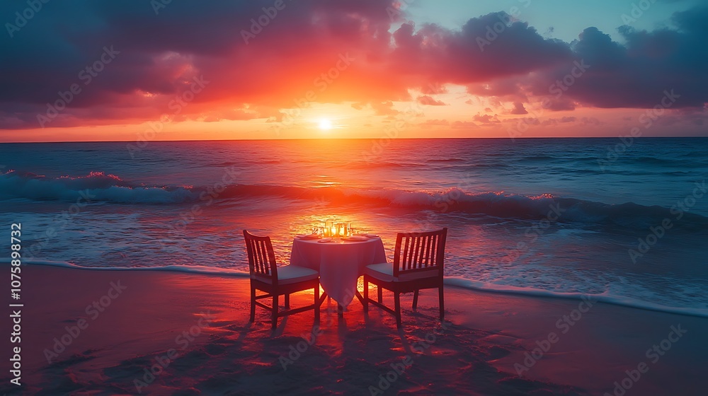 Couples enjoy romantic sunset dinner on beach Couples enjoy romantic sunset dinner on beach