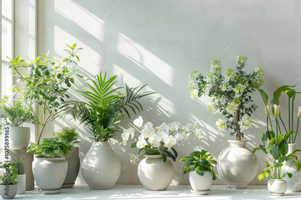 Stylish and botany composition of home interior garden filled a lot of plants in different design Stylish and botany composition of home interior garden filled a lot of plants in different design