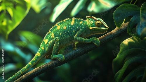 Green Chameleon on Branch