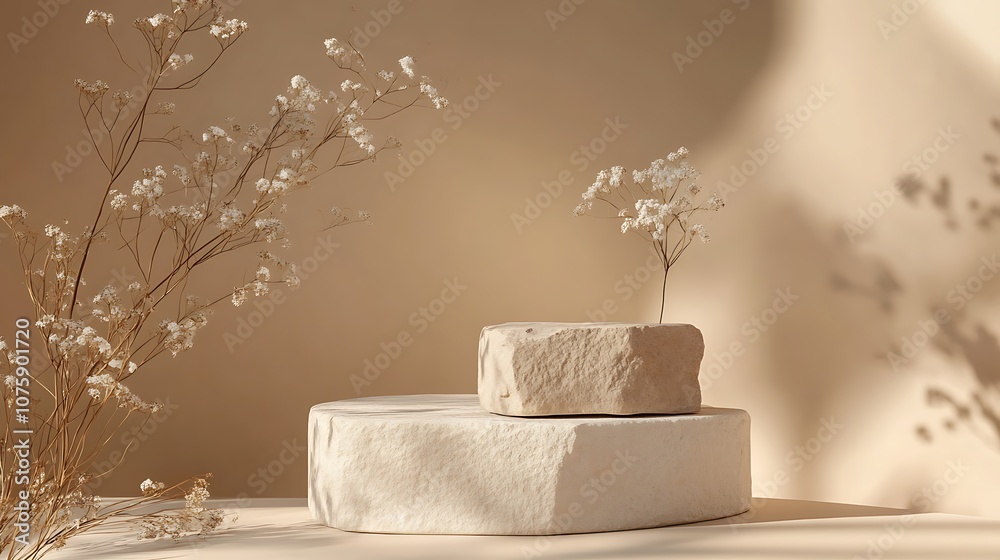 beige podium with dried flowers in the studio beige podium with dried flowers in the studio