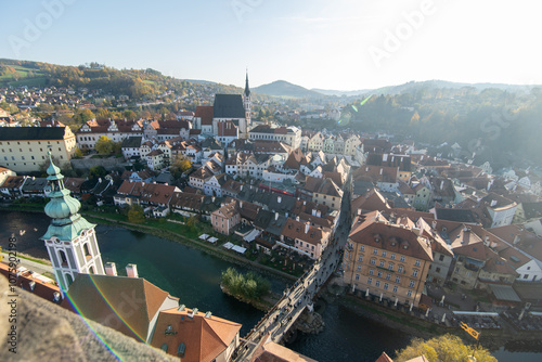 Fototapeta Naklejka Na Ścianę i Meble -  View of the lower part of the medieval city of Cesky Krumlov, Bohemia, Czech Republic