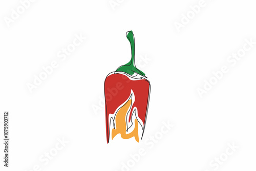 Single continuous line drawing shape of a chili pepper with flames emerging from its base. The chili pepper associated with spice and passion. National Chili Day. One line design vector illustration